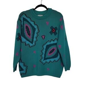 Vintage 1980s Esprit Teal Crewneck Oversize Sweater, S